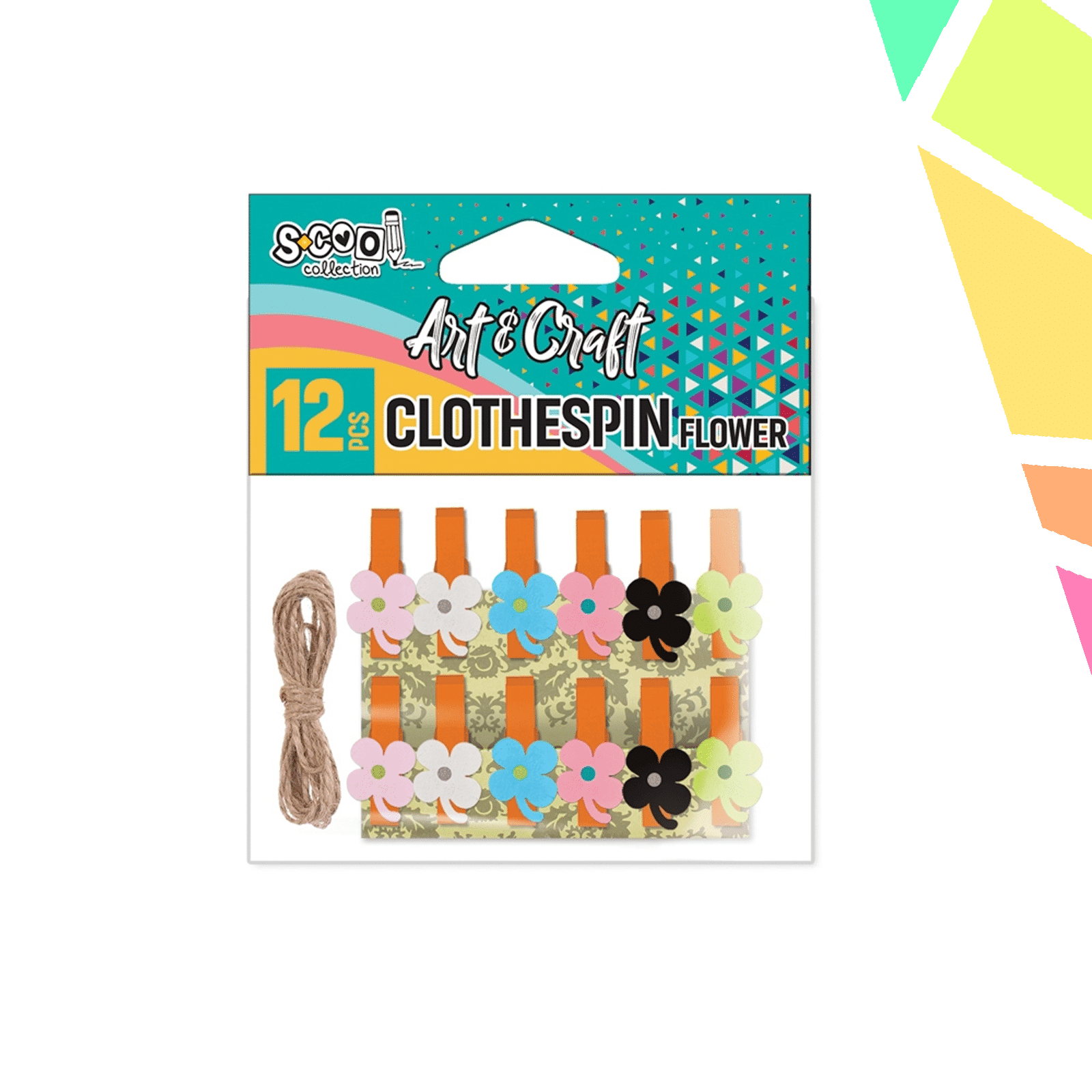 Accesorii craft, carlige lemn, floare, 12 buc/set - S-COOL - imagine 1