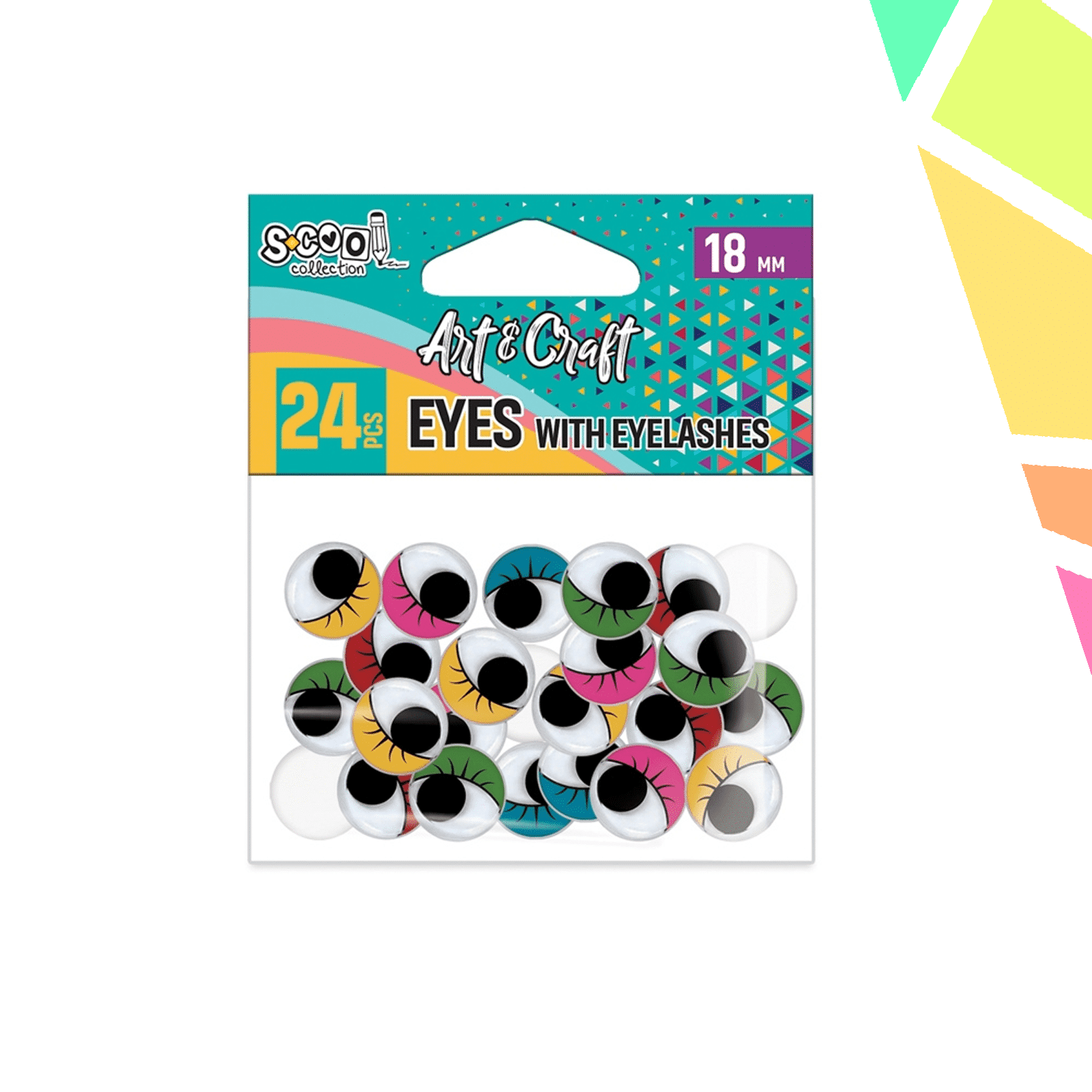 Accesorii craft, ochisori color cu gene, 18 mm, 24 buc/set - S-COOL - imagine 1