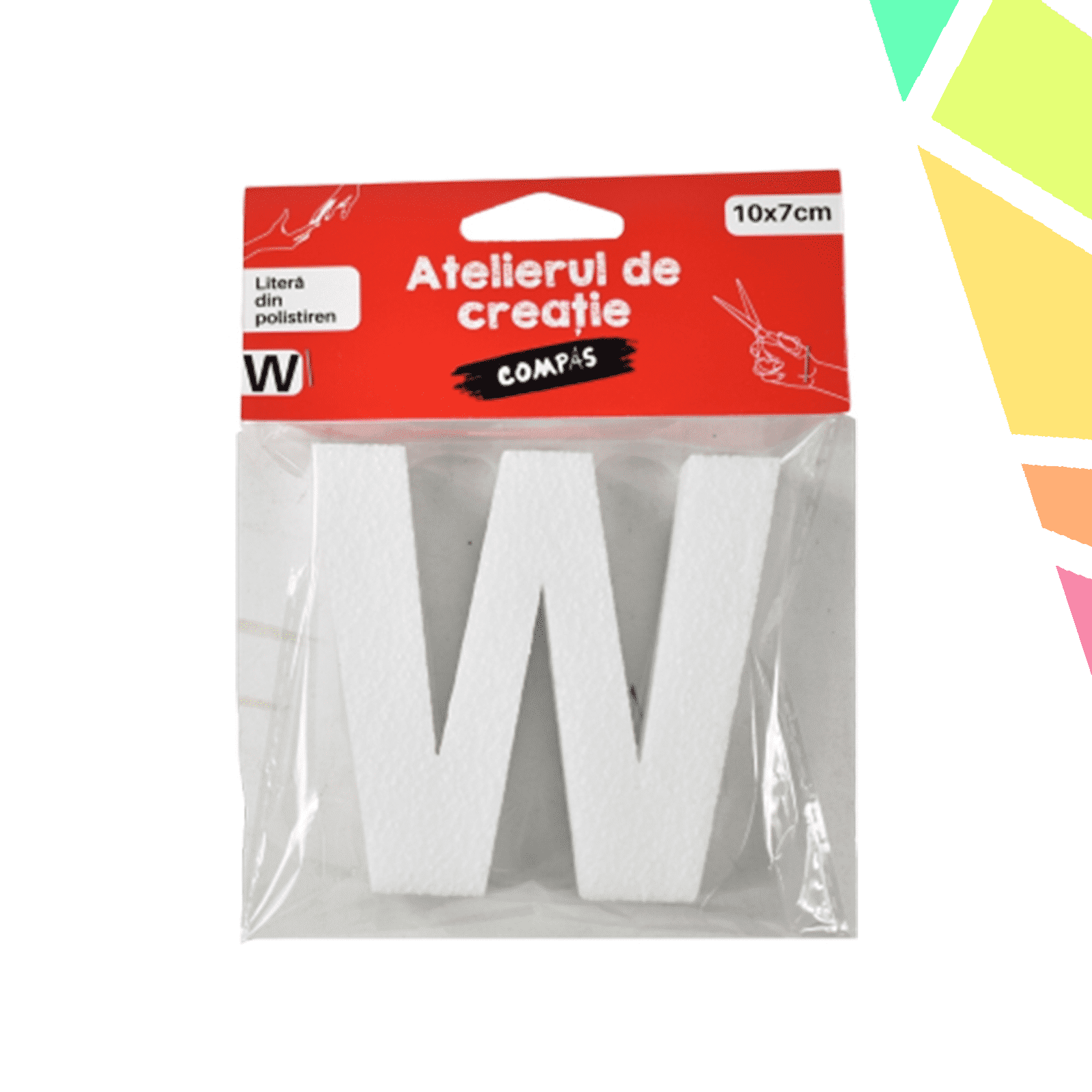 Accesorii craft, litera W polistiren, 10 cm - COMPAS - imagine 1