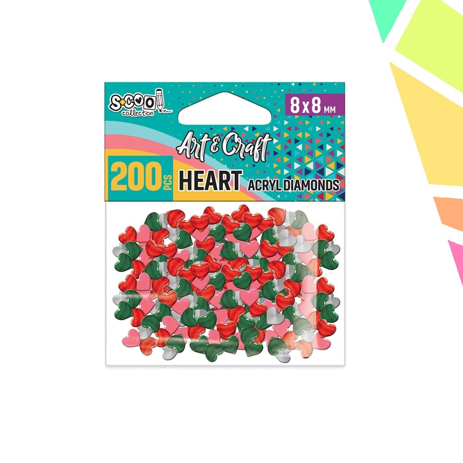 Accesorii craft, inimioare acril, 8x8 mm, 200 buc/set - S-COOL - imagine 1