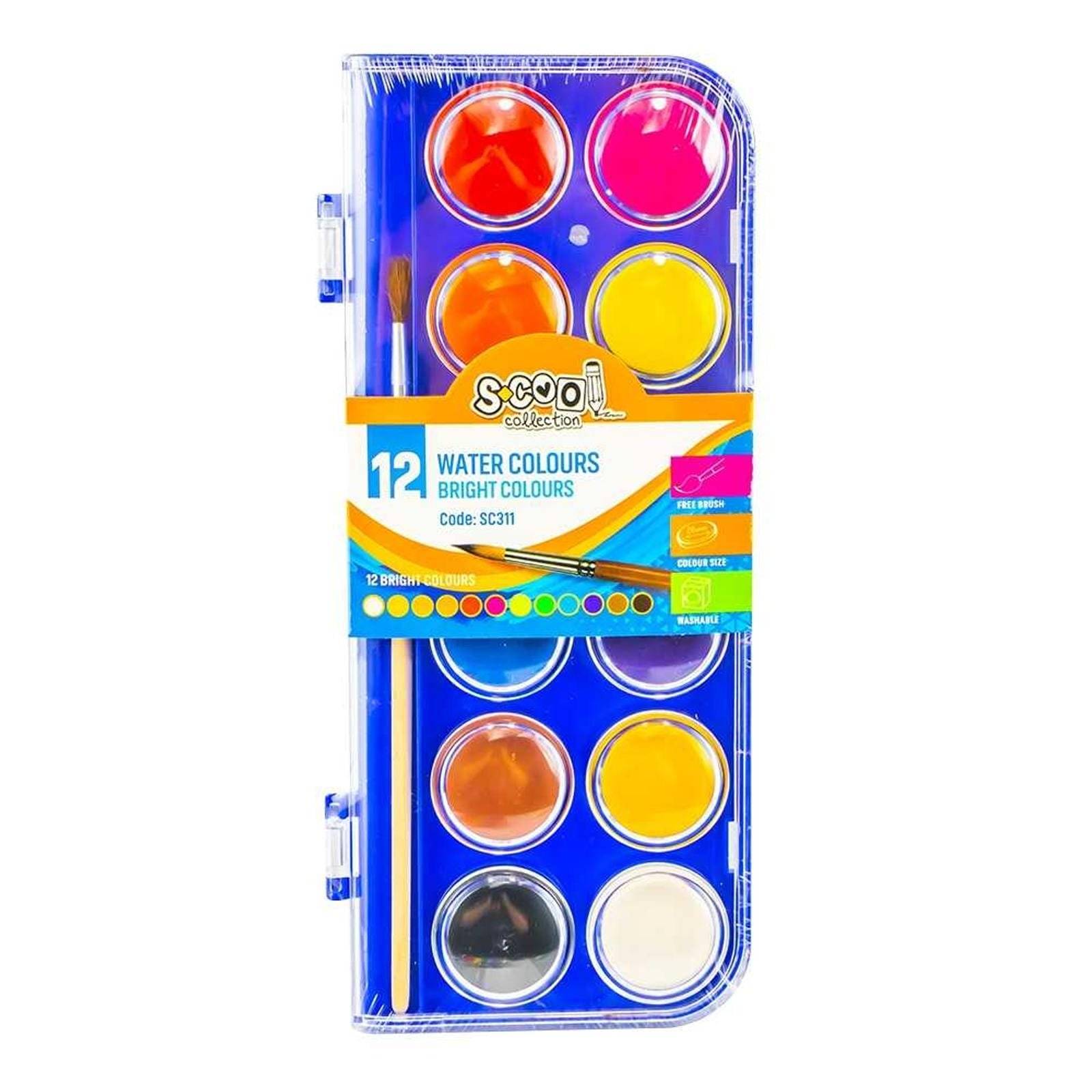 Acuarele, 12 culori, 28 mm , pensula - S-COOL - imagine 1
