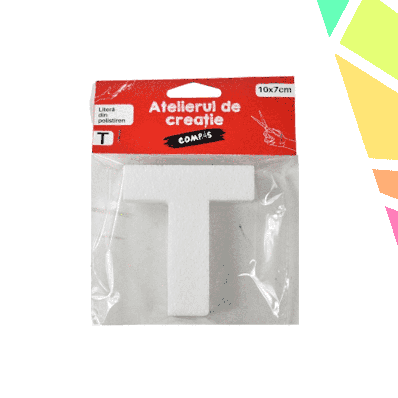 Accesorii craft, litera T polistiren, 10 cm - COMPAS - imagine 1