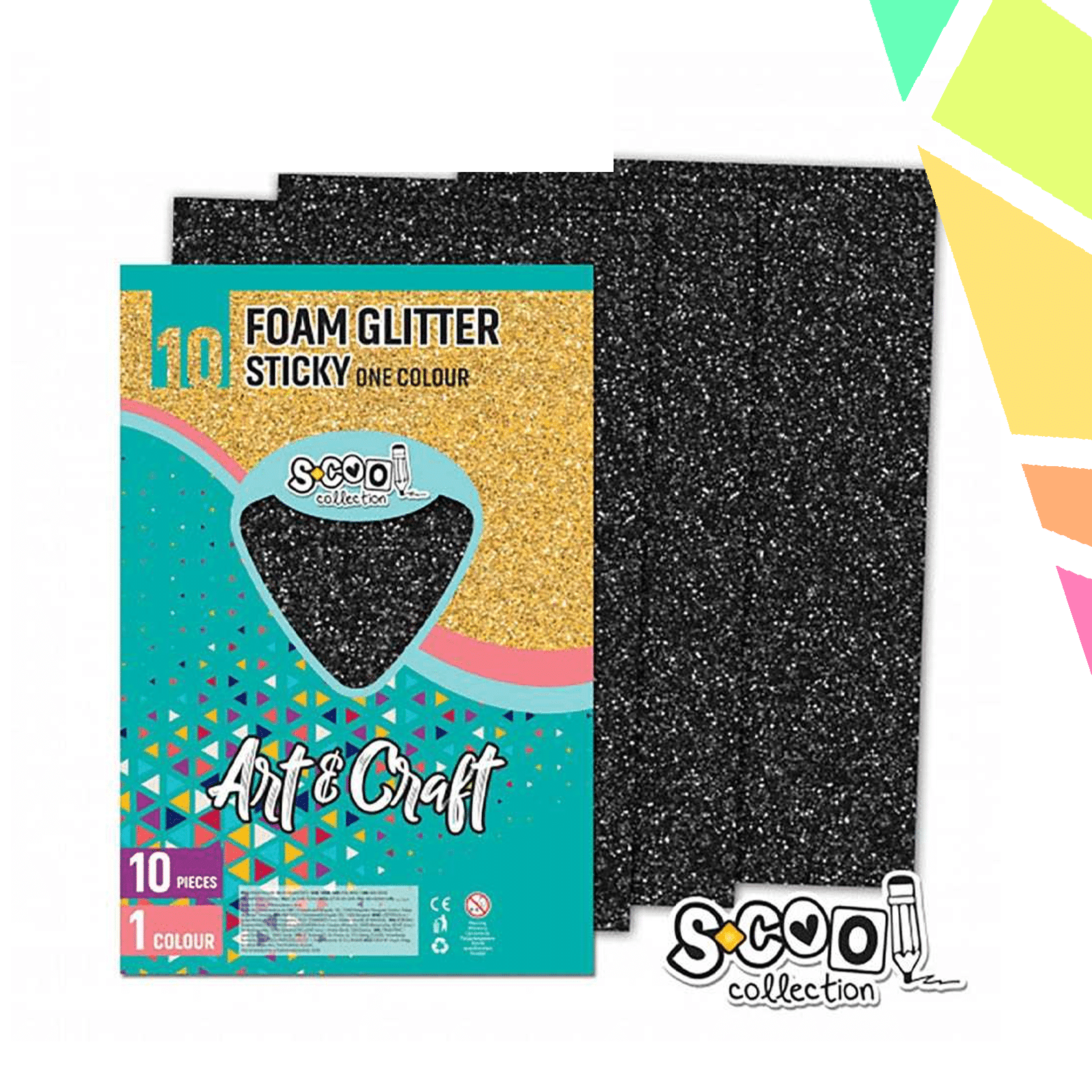 Hartie buretata, adeziva, glitter, neagra, 10 buc/set, 20x30 cm - S-COOL - imagine 1