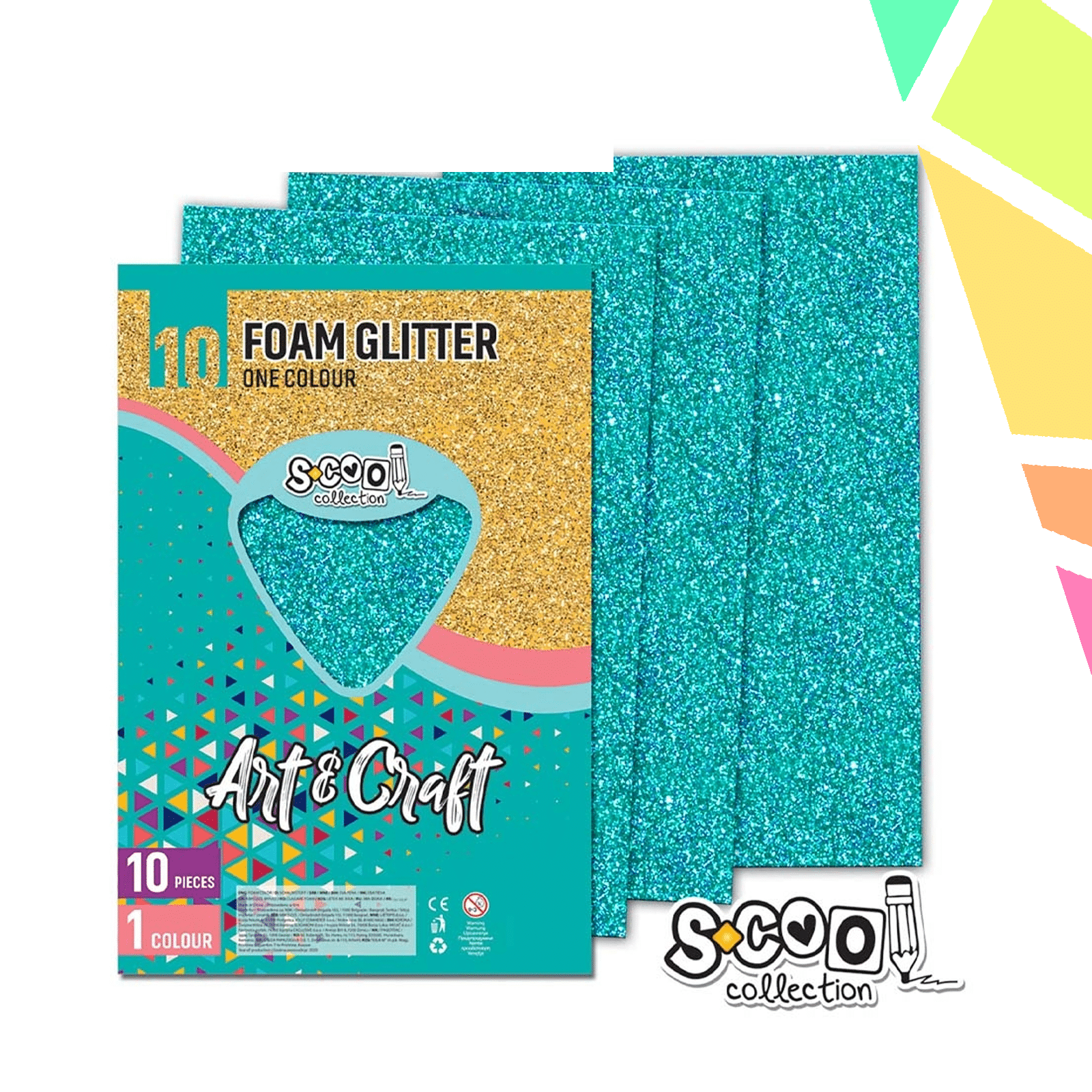 JscQY9S.png Hartie Buretata, Gliter, Turcoaz, 10 Buc/Set, 20x30 Cm - S-COOL - imagine 1