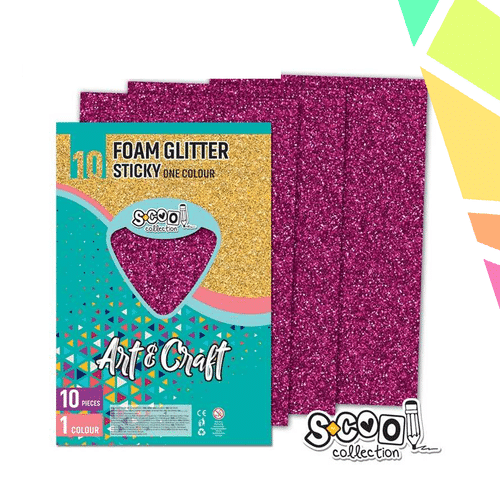 Hartie Buretata, Adeziva, Glitter, Roz, 10 Buc/Set, 20x30 Cm - S-COOL - imagine 1