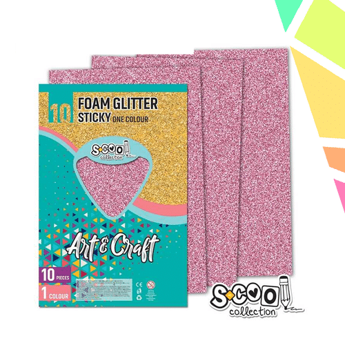 Hartie buretata, adeziva, glitter, roz, 10 buc/set, 20x30 cm - S-COOL - imagine 1