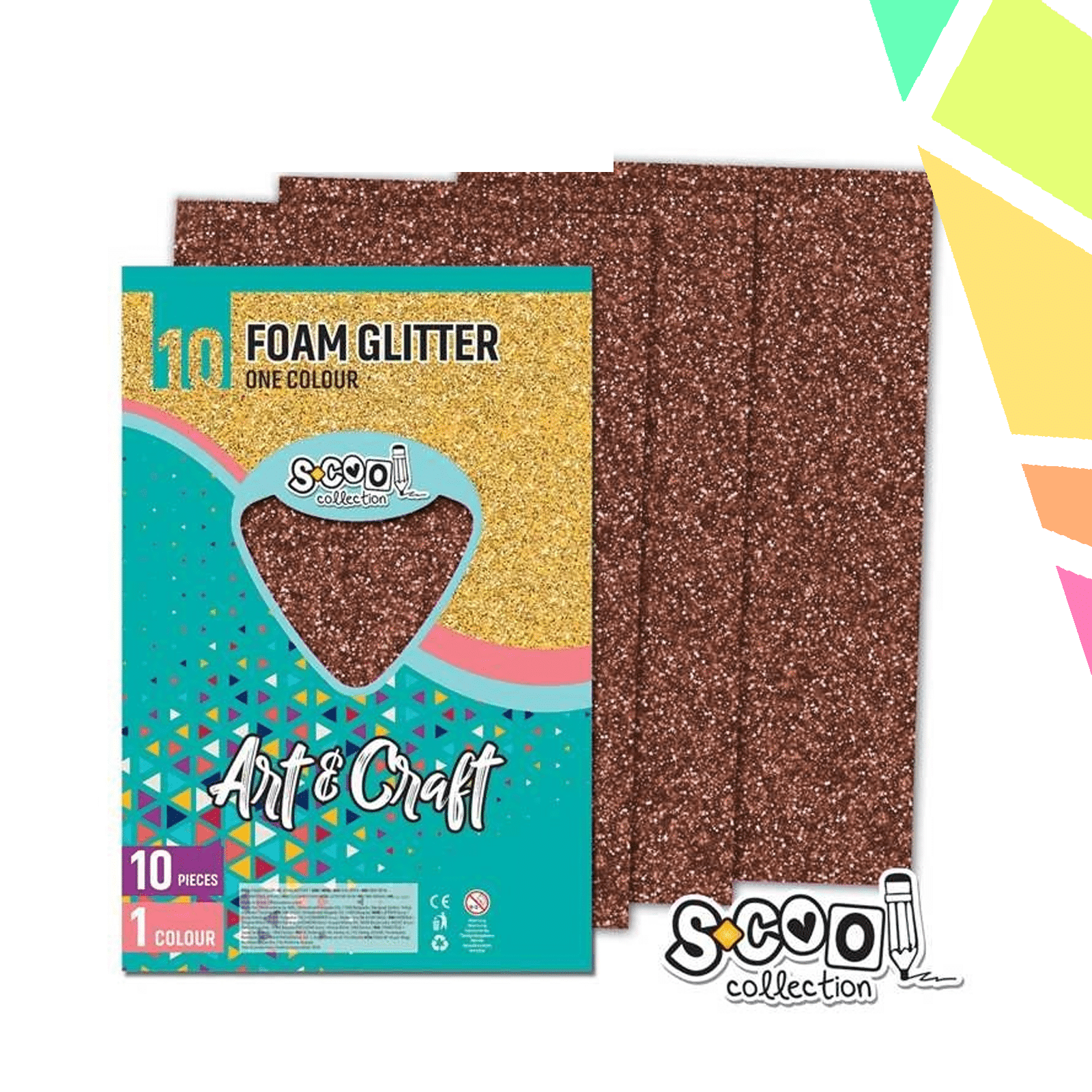 Jscbagj.png Hartie Buretata, Adeziva, Glitter, Maro, 10 Buc/Set, 20x30 Cm - S-COOL - imagine 1