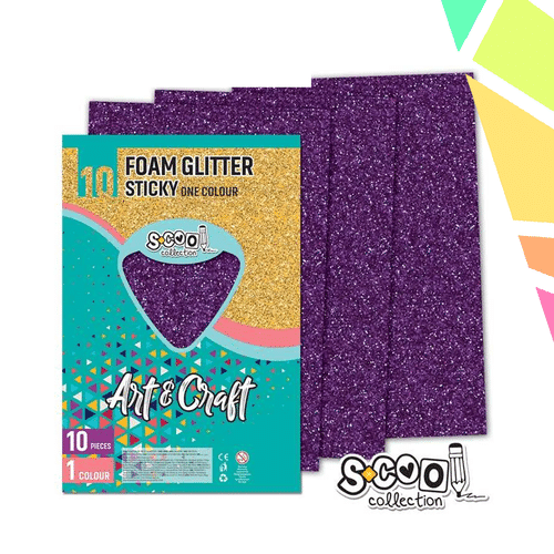 Hartie buretata, adeziva, glitter, mov, 10 buc/set, 20x30 cm - S-COOL - imagine 1