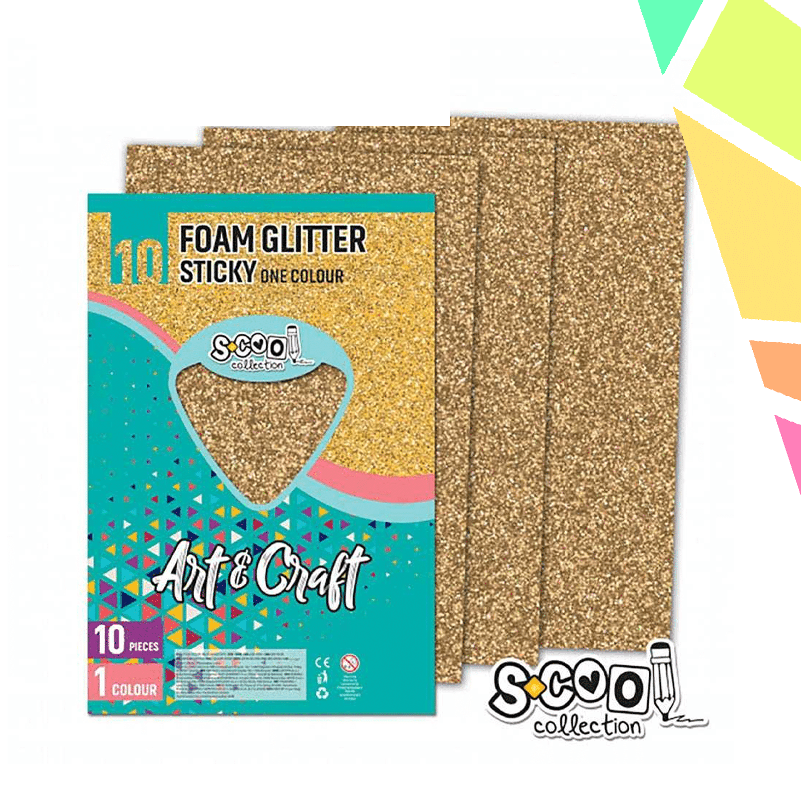 Jscbx5l.png Hartie buretata, adeziva, glitter, aurie, 10 buc/set, 20x30 cm - S-COOL - imagine 1