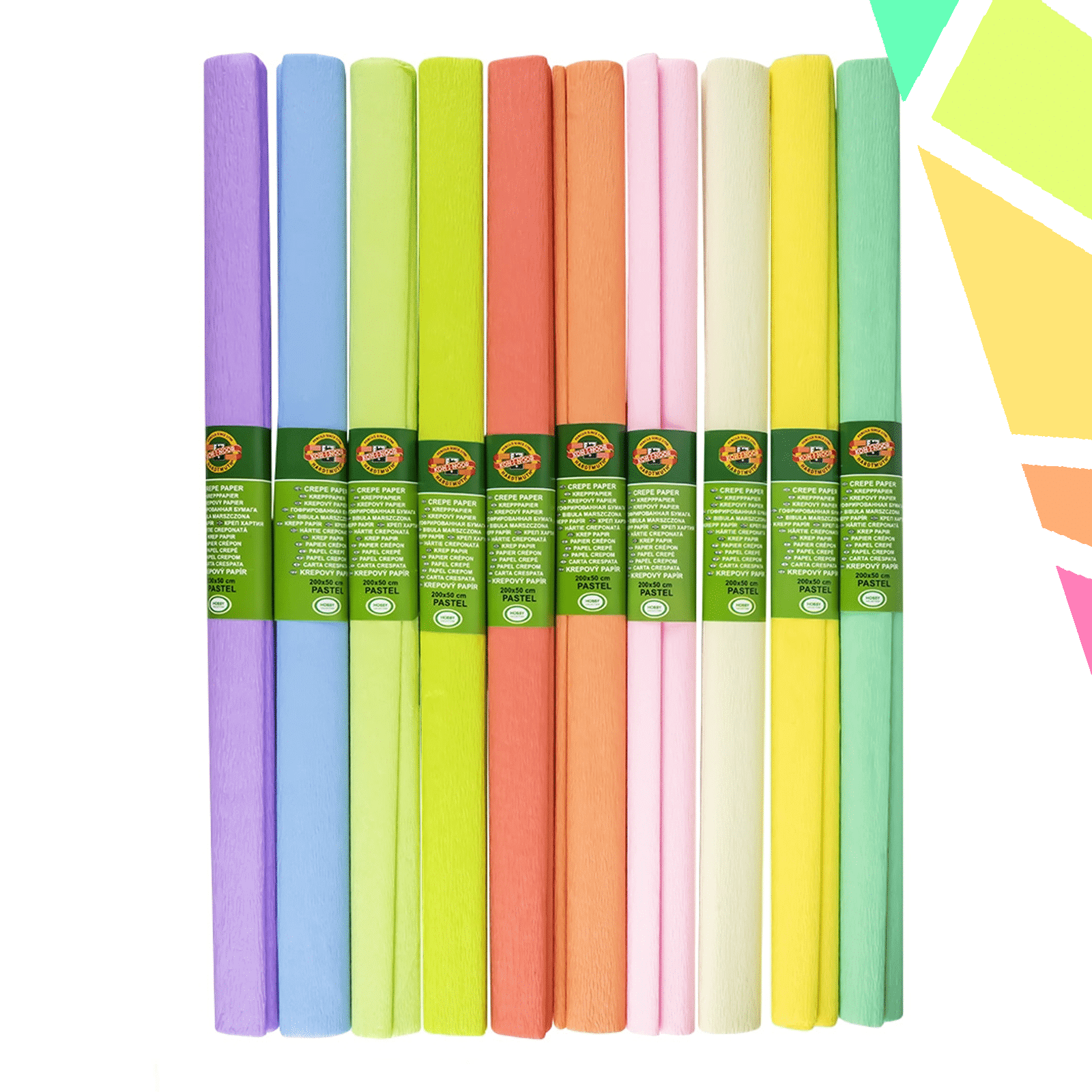 Hartie creponata, 200x50 cm, Pastel, 10 buc/set - KOH-I-NOOR - imagine 1