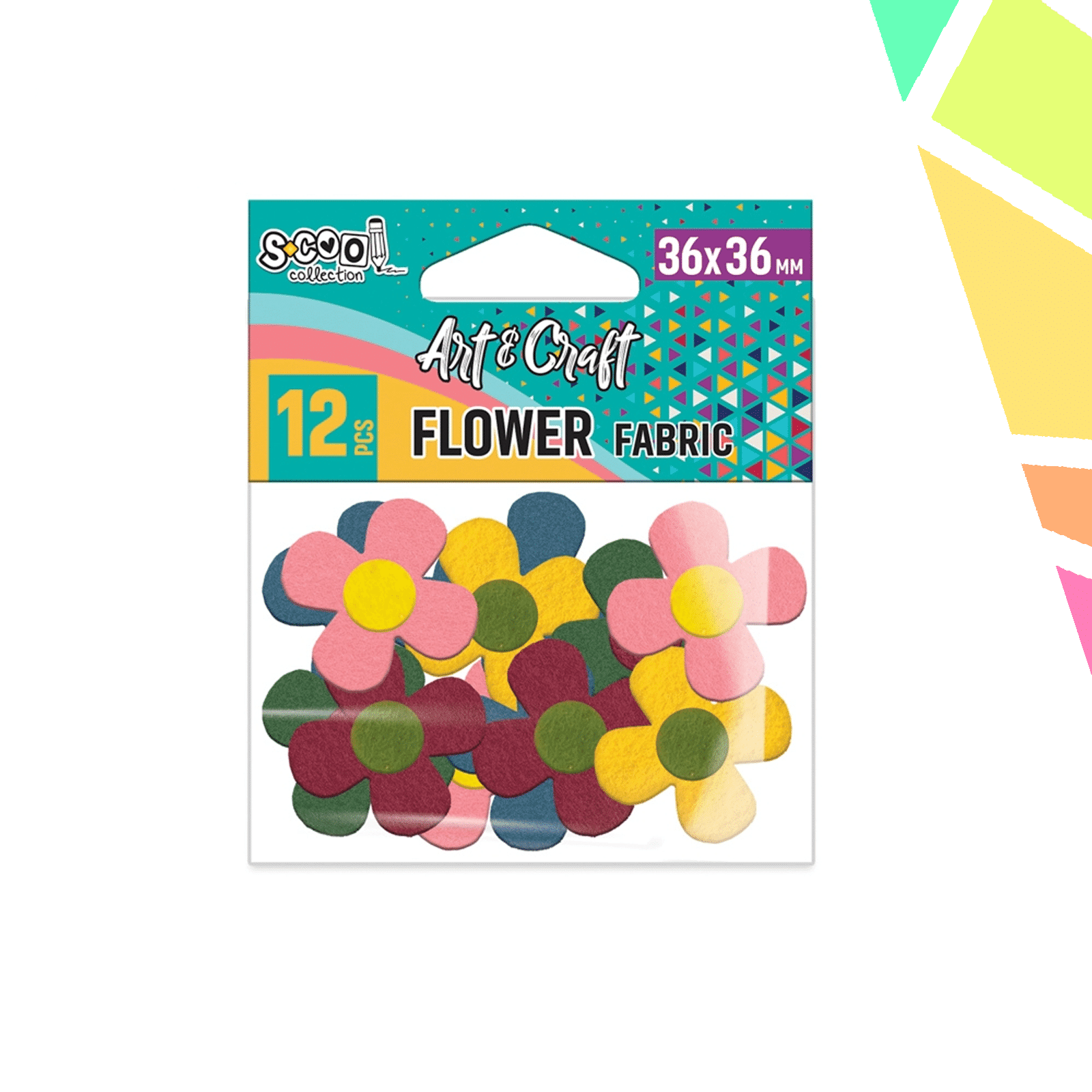 Accesorii craft, floricele material textil, 36x36mm, 12 buc/set - S-COOL - imagine 1