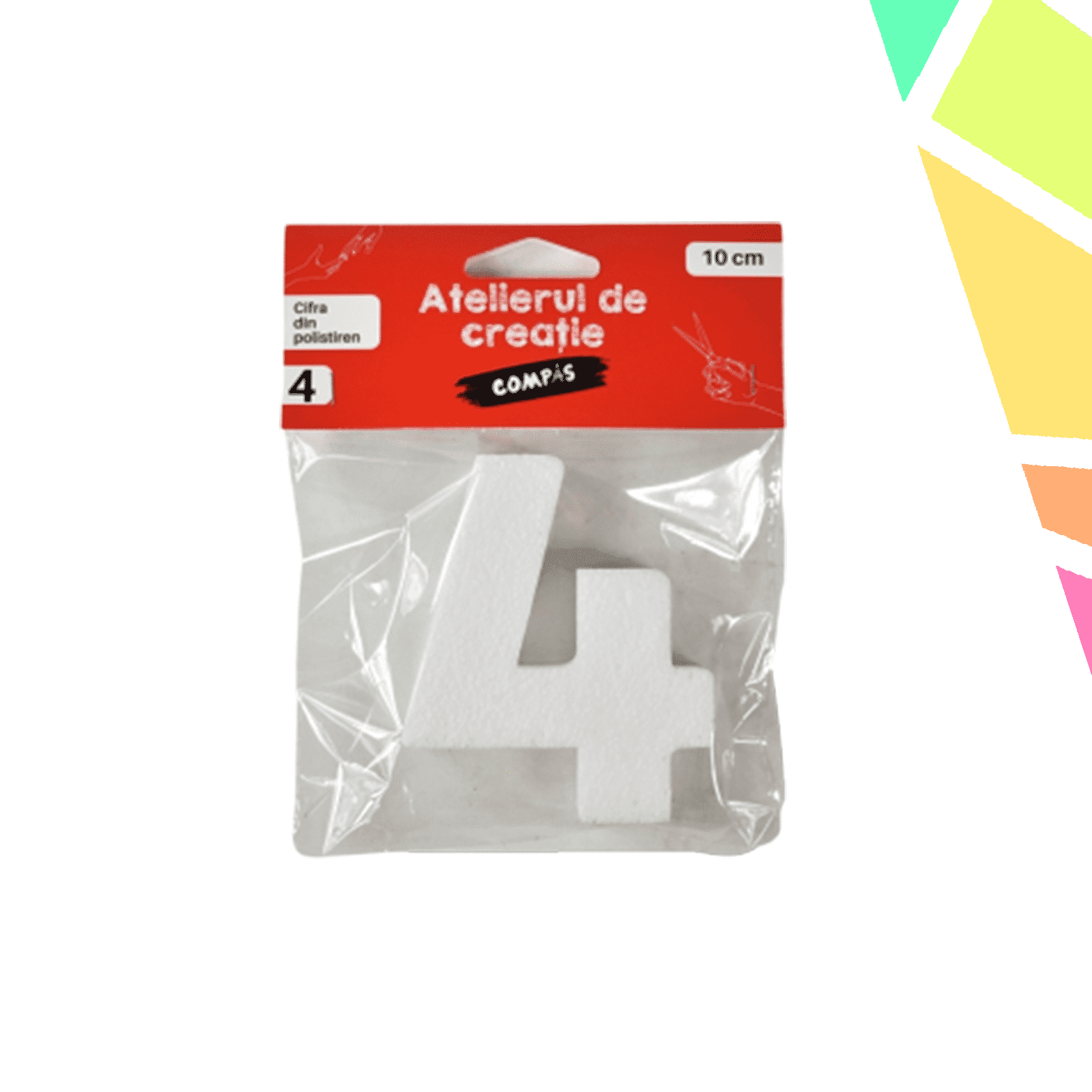 Accesorii craft, cifra 4 polistiren, 10 cm - COMPAS - imagine 1