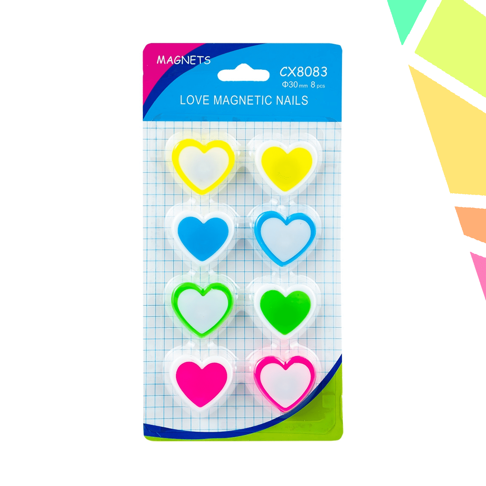 Magneti inimioara, 30mm, 8 buc/set - imagine 1