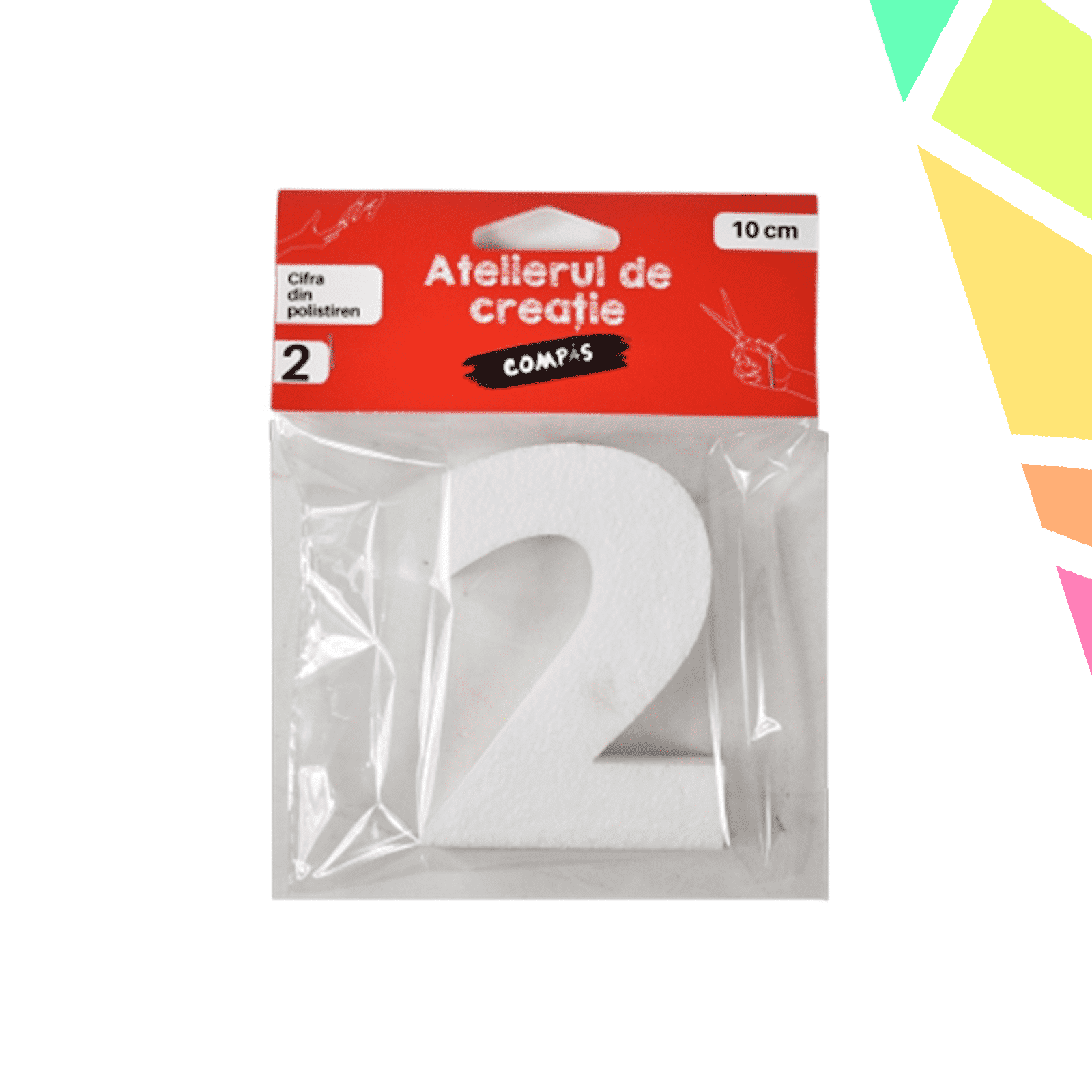 Accesorii craft, cifra 2 polistiren, 10 cm - COMPAS - imagine 1