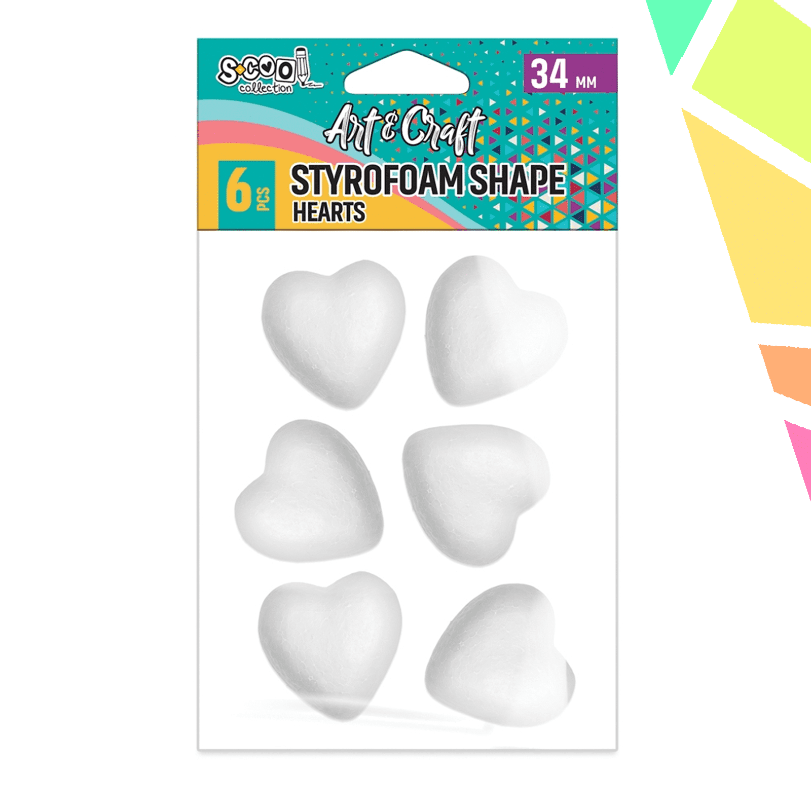 Accesorii craft, inimioare polistiren, 34 mm, 6 buc/set - S-COOL - imagine 1