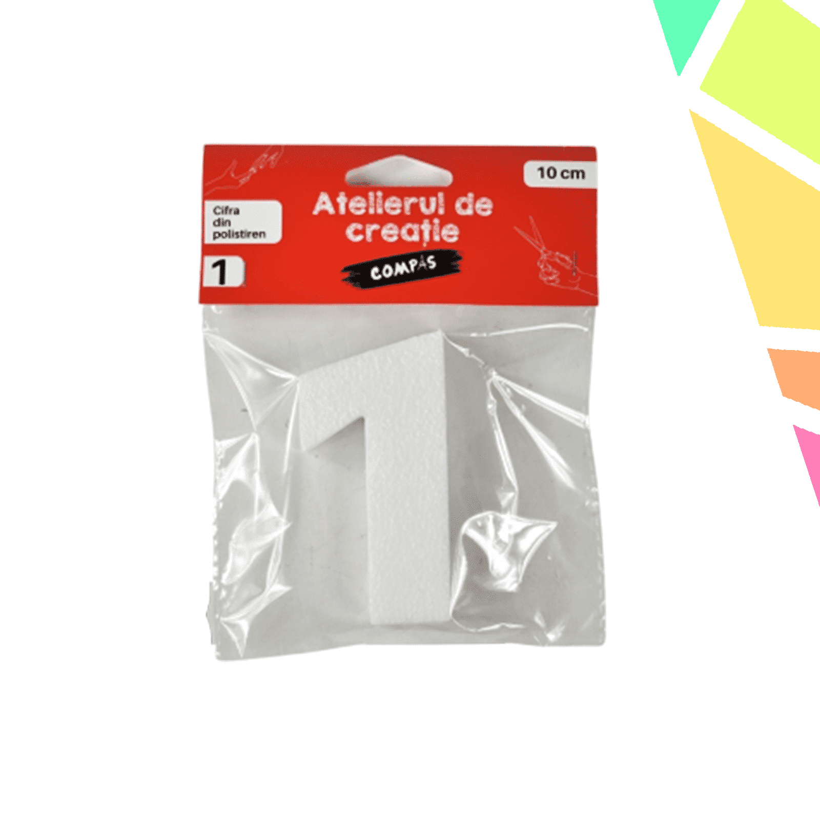 Accesorii craft, cifra 1 polistiren, 10 cm - COMPAS - imagine 1