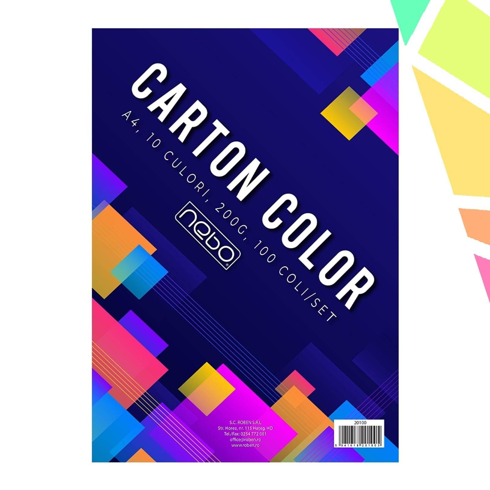 Carton color A4, 200g, 10 culori, 100 coli/set - NEBO - imagine 1