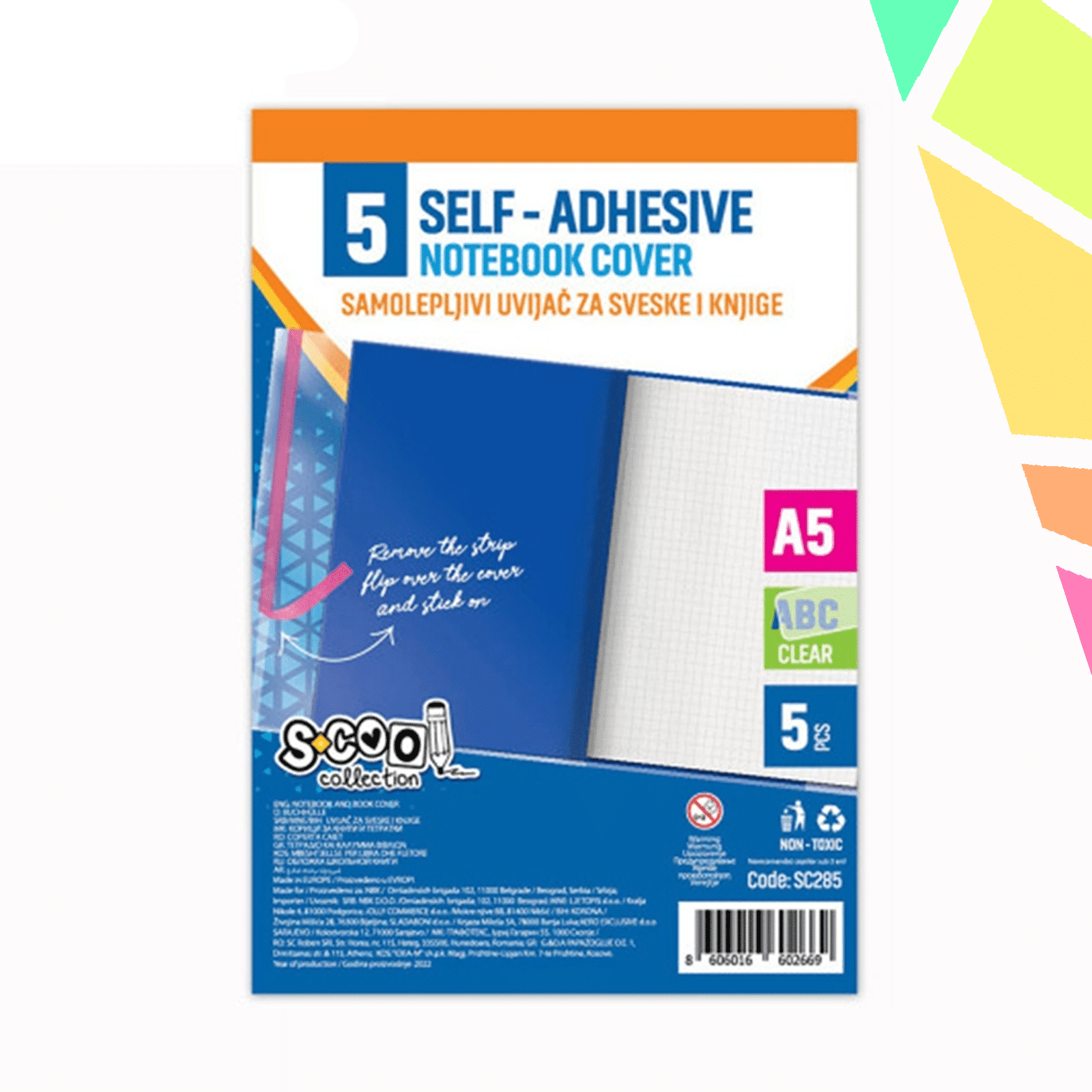 Coperta caiet transparenta A5, autoadeziva, 5 buc/set - S-COOL - imagine 1