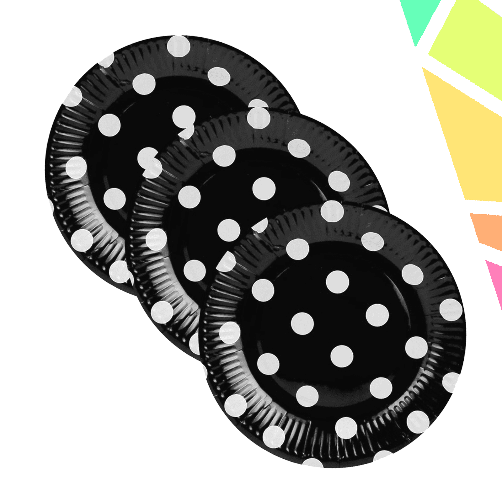Farfurii carton pentru party, cu buline, negre, 23 cm, 10 buc/set - imagine 1
