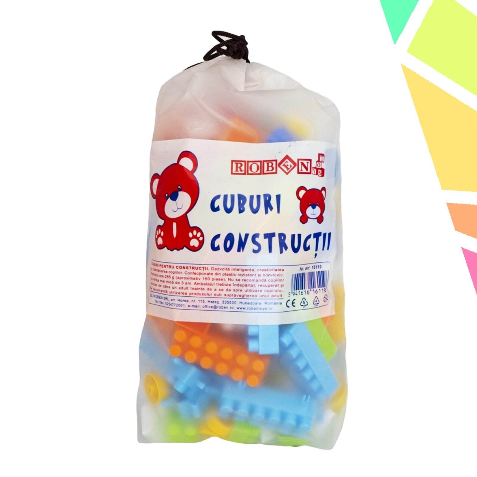 Cuburi constructii ambalaj mic, 160 piese/285g - ROBENTOYS - imagine 1