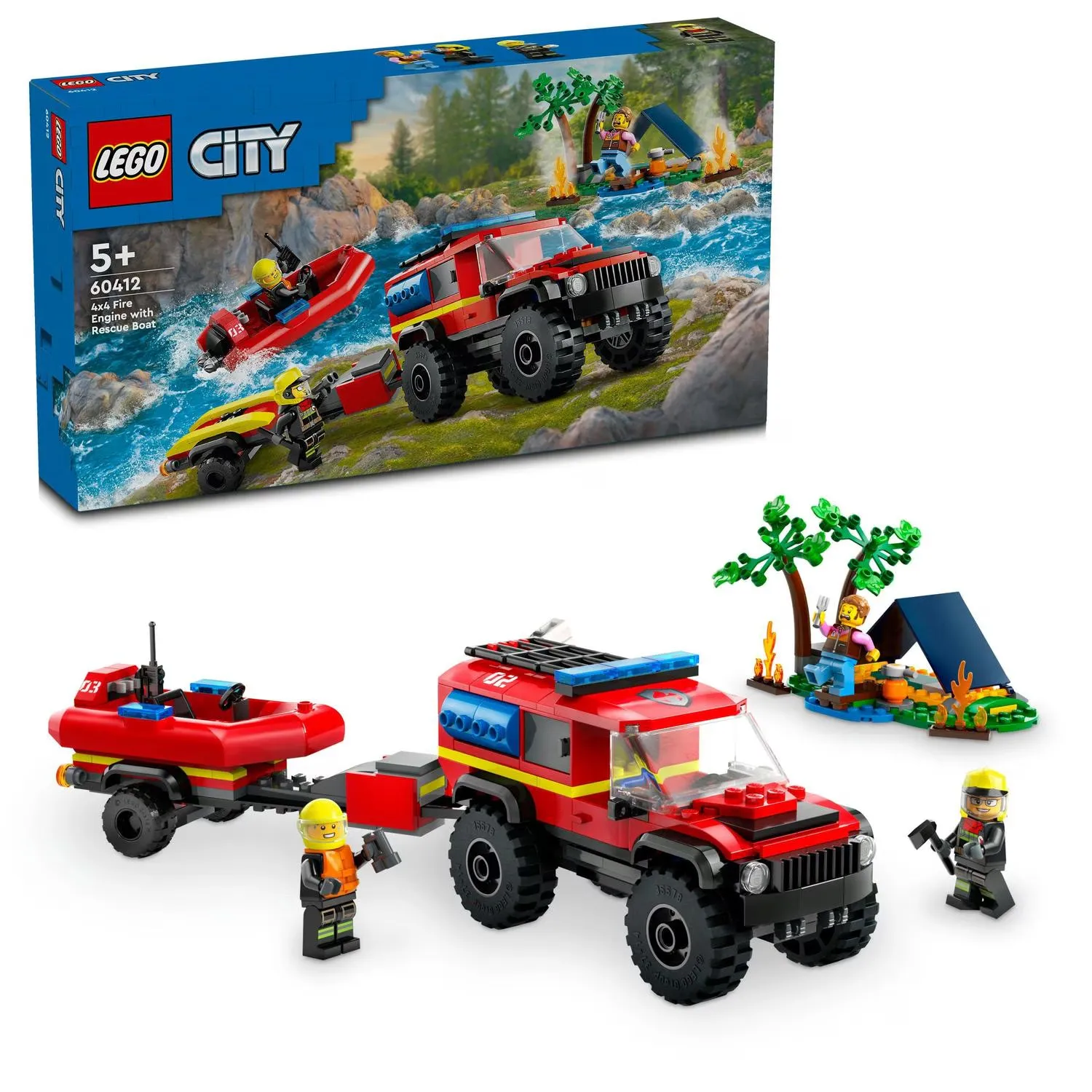 LEGO® City - Camion 4x4 si barca de pompieri 60412, 301 piese - imagine 1