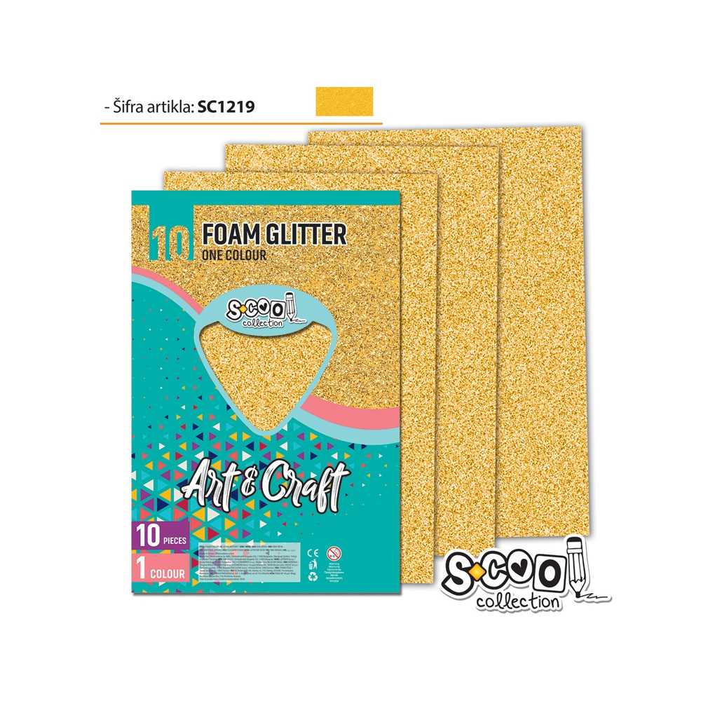 Hartie buretata, glitter, aurie, 10 buc/set, 20x30 cm - S-COOL - imagine 1