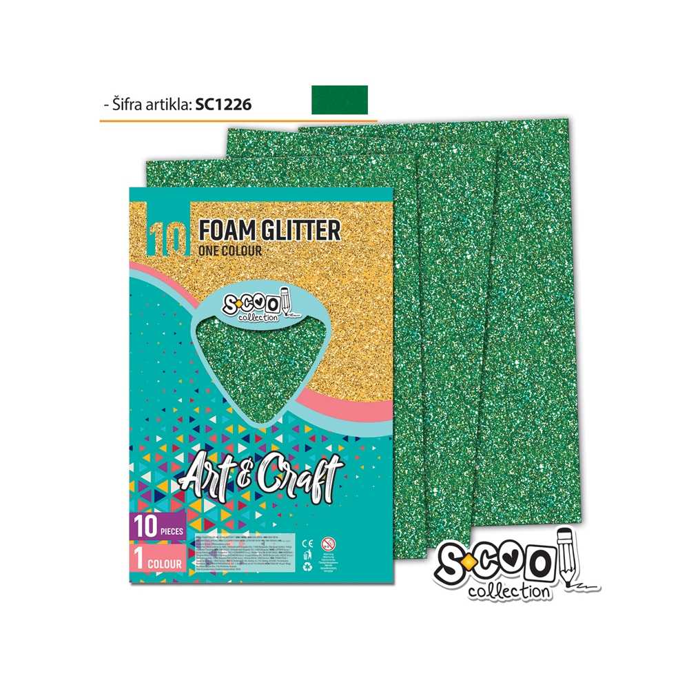 Hartie buretata, glitter, verde inchis, 10 buc/set, 20x30 cm - S-COOL - imagine 1