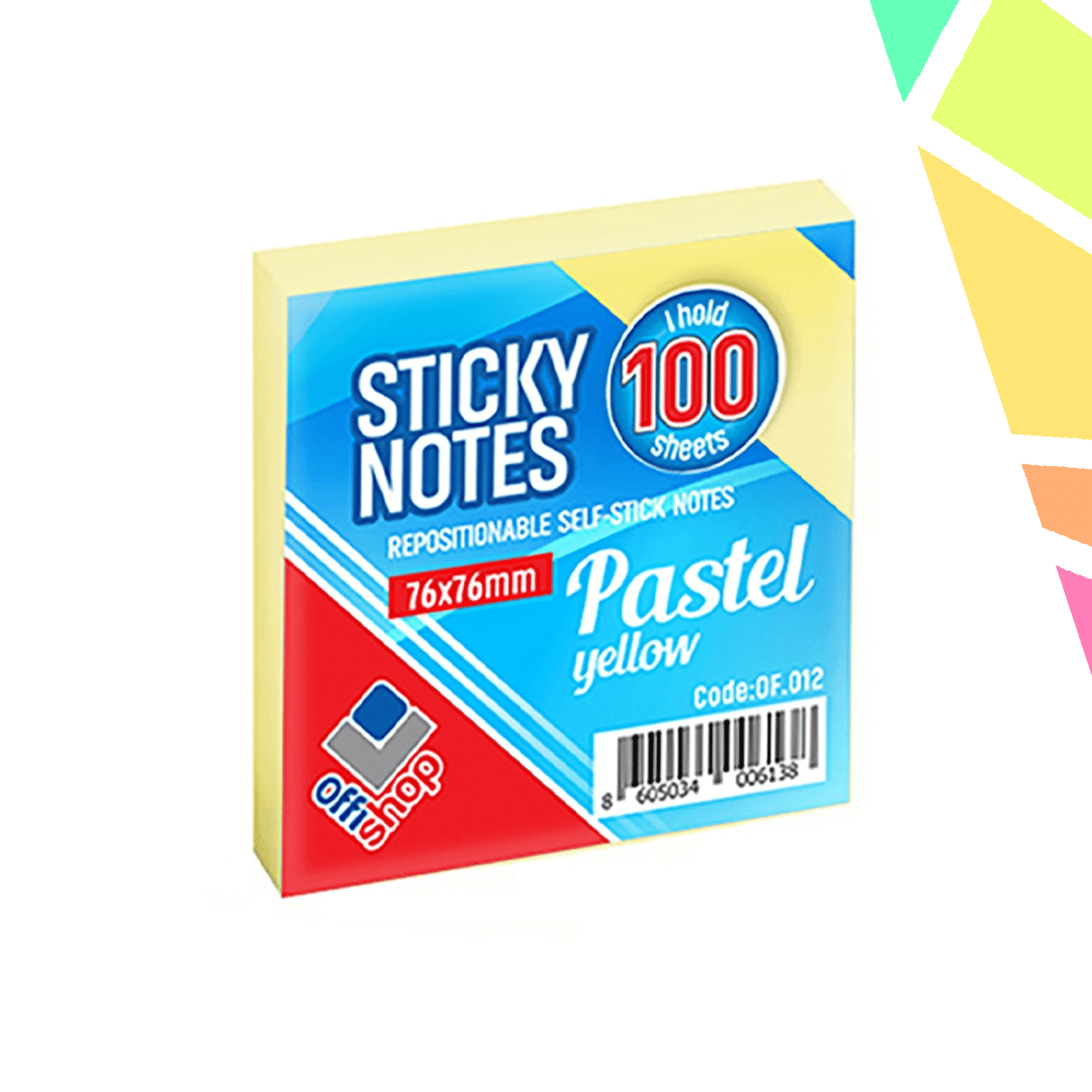 Notes Adeziv Galben Neon, 76x76 Cm, 100 File/Set - OFFISHOP - imagine 1